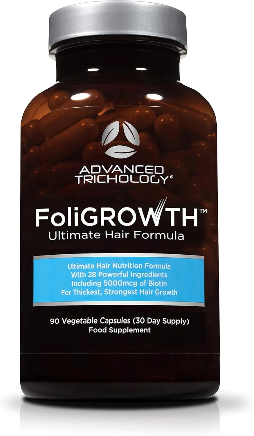 Advanced Trichology FoliGROWTH Ultimate Hair Growth Nutraceutical - Gluten Free, Vegan Formula, 3rd Party Tested - with High Potency Biotin, Stop Hair Loss - Get Thickest Strongest Hair Growth