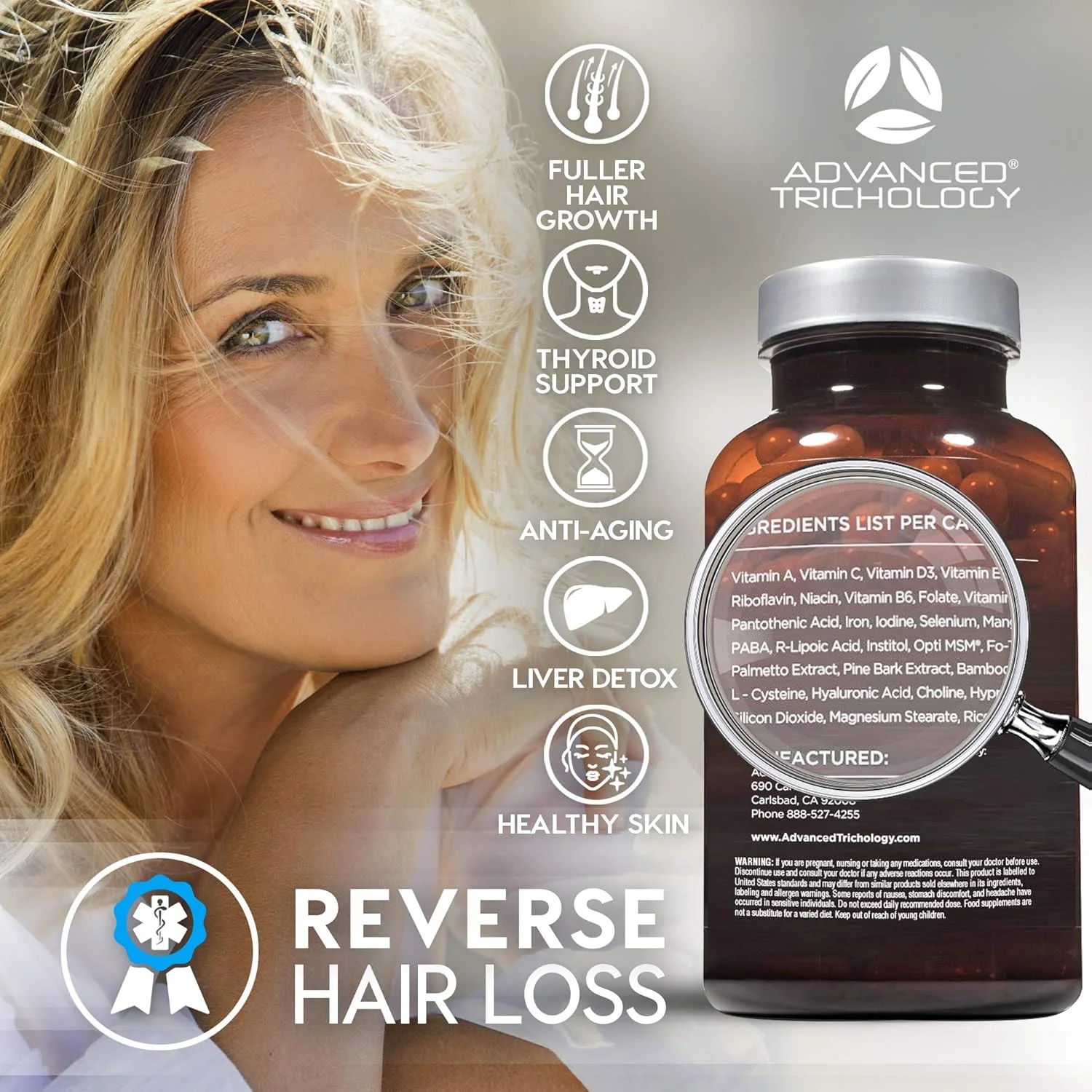 Advanced Trichology FoliGROWTH Ultimate Hair Growth Nutraceutical - Gluten Free, Vegan Formula, 3rd Party Tested - with High Potency Biotin, Stop Hair Loss - Get Thickest Strongest Hair Growth