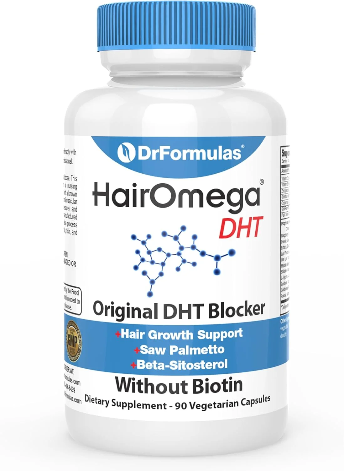 ویتامین های اصلی مو DrFormulas بدون بیوتین | مسدود کننده DHT HairOmega | قرص های مکمل رشد مو، تامین 45 روزه