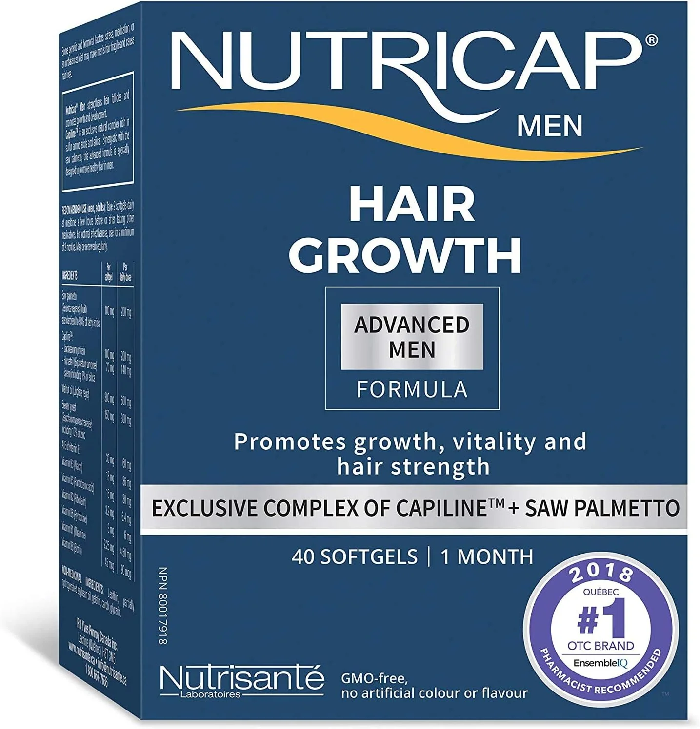 Nutricap for Men Hair Growth Advanced Formula, Promote Vitality and Strength, 40 Softgels