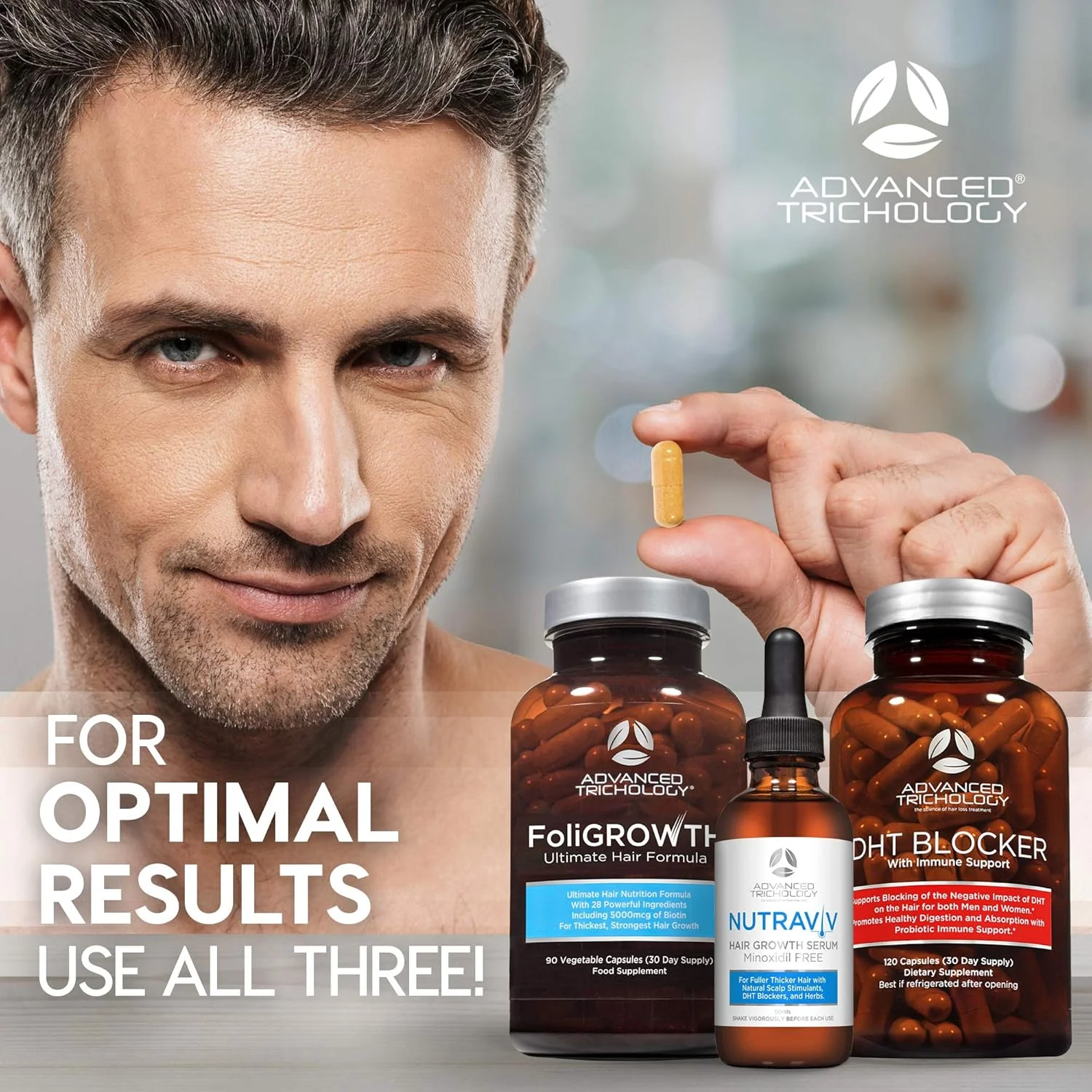 Advanced Trichology FoliGROWTH Ultimate Hair Growth Nutraceutical - Gluten Free, Vegan Formula, 3rd Party Tested - with High Potency Biotin, Stop Hair Loss - Get Thickest Strongest Hair Growth