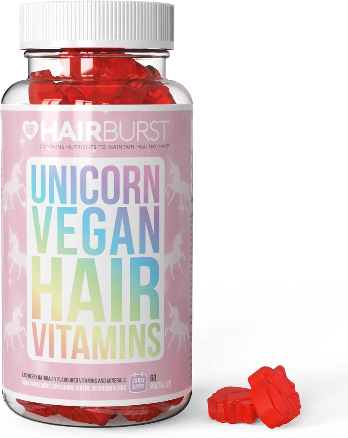 آدامس های جویدنی گیاهی تقویت کننده مو HAIR BURST مدل Unicorn - مکمل های رشد مو برای آقایان و بانوان - ویتامین های بیوتین برای رشد مو - برای داشتن موهایی بلندتر، قوی تر و ضخیم تر - 60 عدد - تامین برای 30 روز