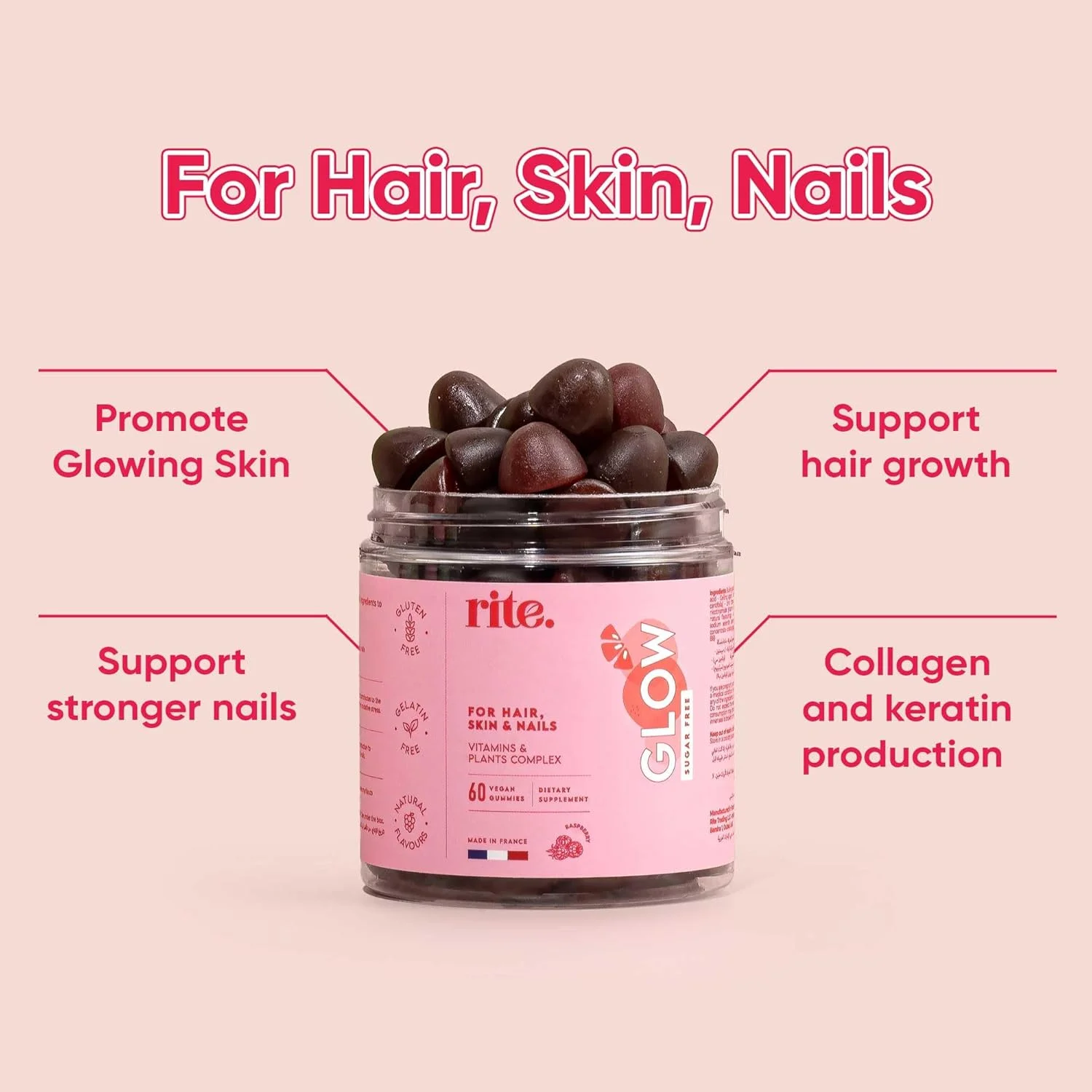 پاستیل های ویتامین گیاهی برای درخشش مو، پوست و ناخن | 2000% بیوتین DV با زینک، سلنیوم و گیاهان موثر | رشد مو، ناخن های قوی تر و پوست سالم | 60 پاستیل گیاهی | طعم طبیعی و خوشمزه تمشک