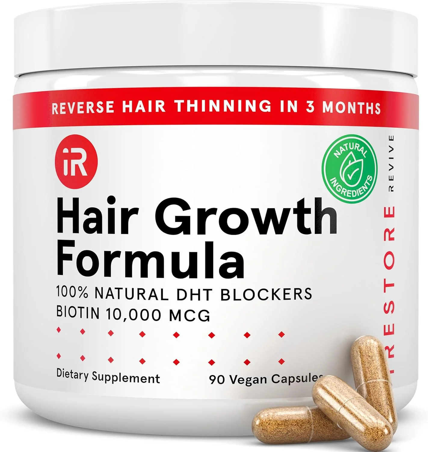 iRestore Hair Growth Supplement - Hair Loss Vitamins for Women and Men - Biotin Multivitamins & DHT Blocker to Reduce Hair Thinning - Hair Regrowth Pills - 30 Days Supply 90 Count (Pack of 1)