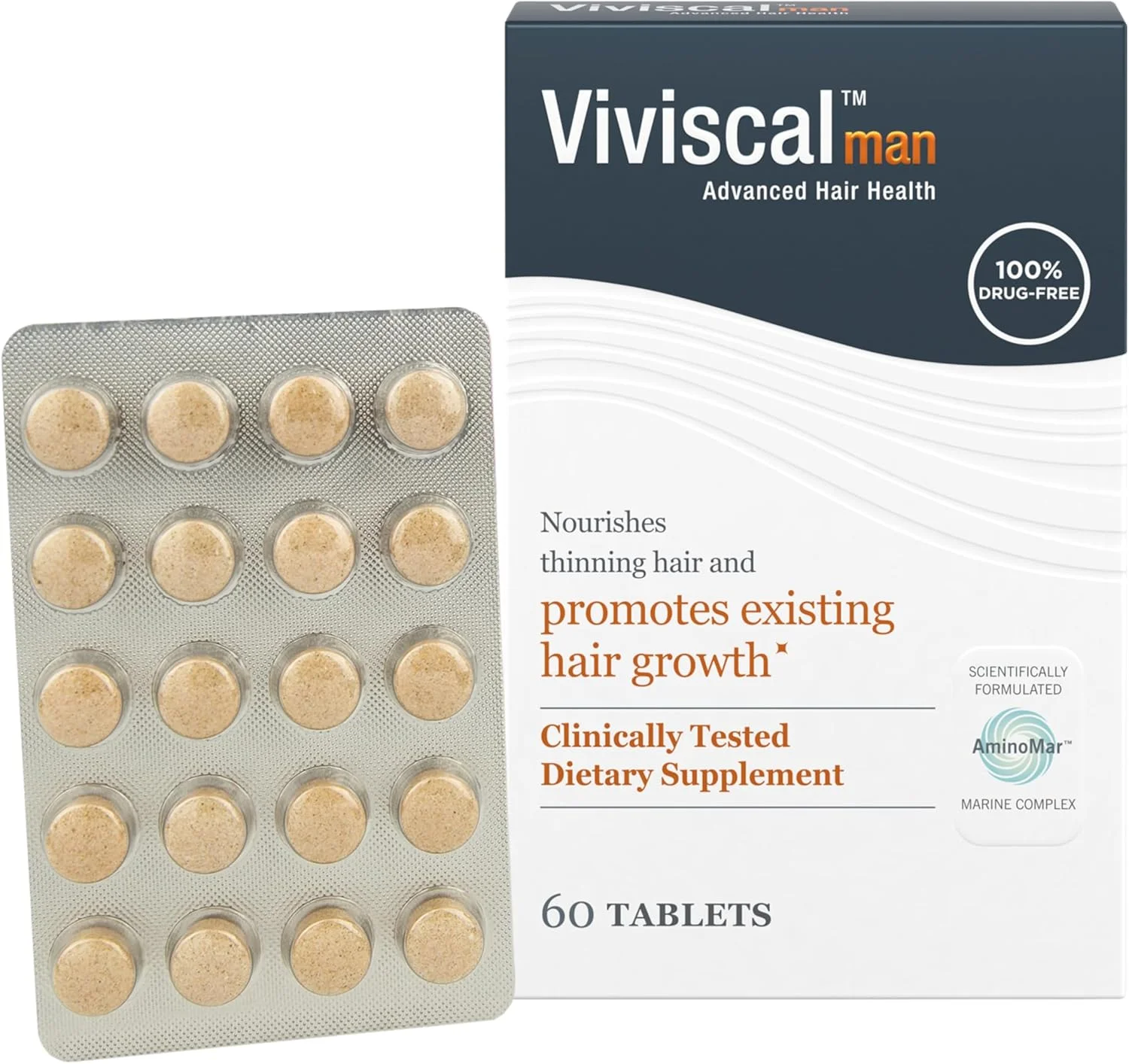 Viviscal Man Hair Growth Supplement for Men with Iron, Marine Collagen, Zinc, Vitamin C, Nourish Thinning Hair and Increase Hair Thickness, Hair Multivitamins for Men