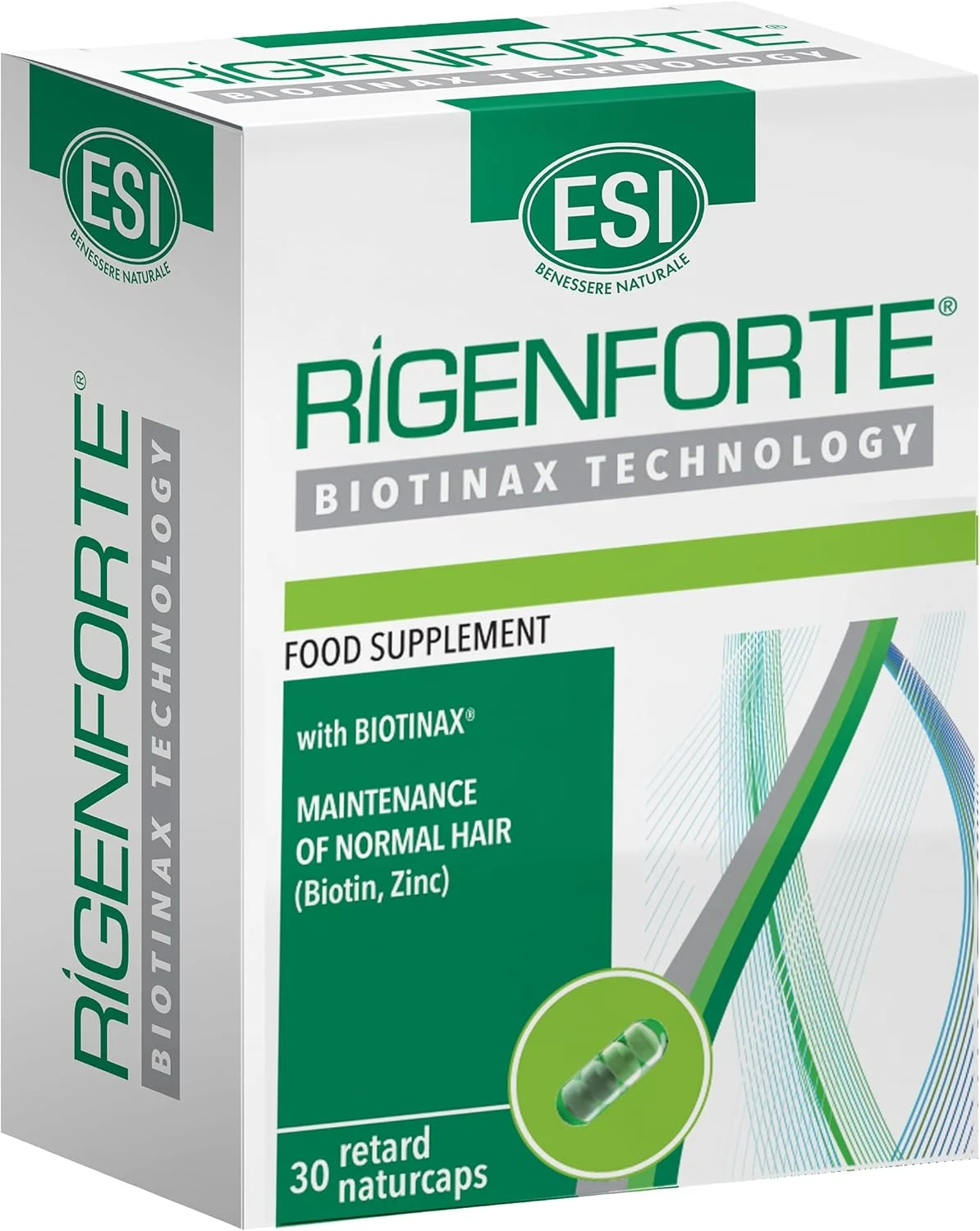 مکمل مو ریجن فورته، 30 کپسول نچرال - فرمول Biotinax با بیوتین، روی، مس، ویتامین E و سلنیوم، رهش آهسته، مواد طبیعی، کاهش ریزش مو و افزایش خاصیت ارتجاعی