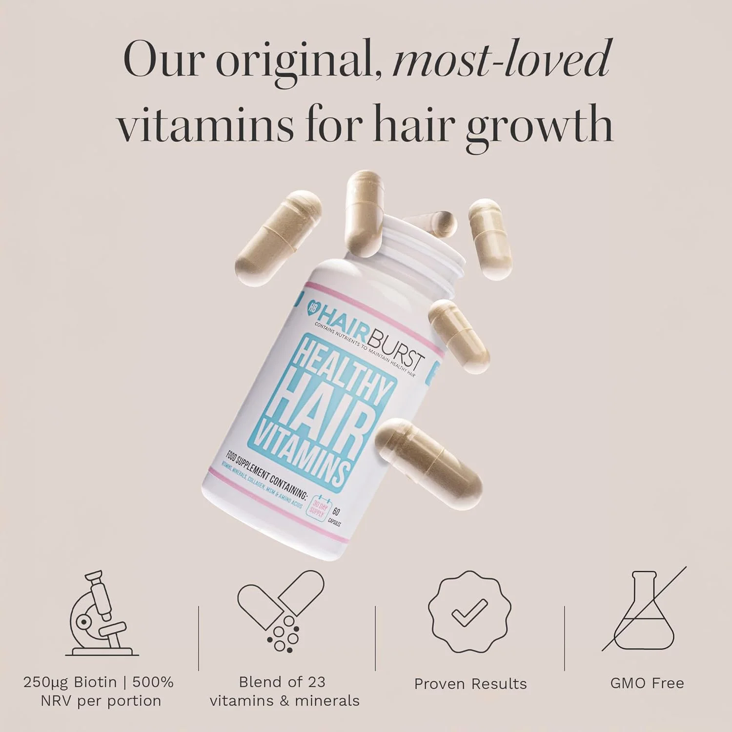 ویتامین های رشد مو هیربرست با بیوتین، سلنیوم و روی - 23 ویتامین و مواد معدنی ممتاز - پشتیبانی از موهای سالم، جلوگیری از شکستگی (60 کپسول، زنان بالغ)