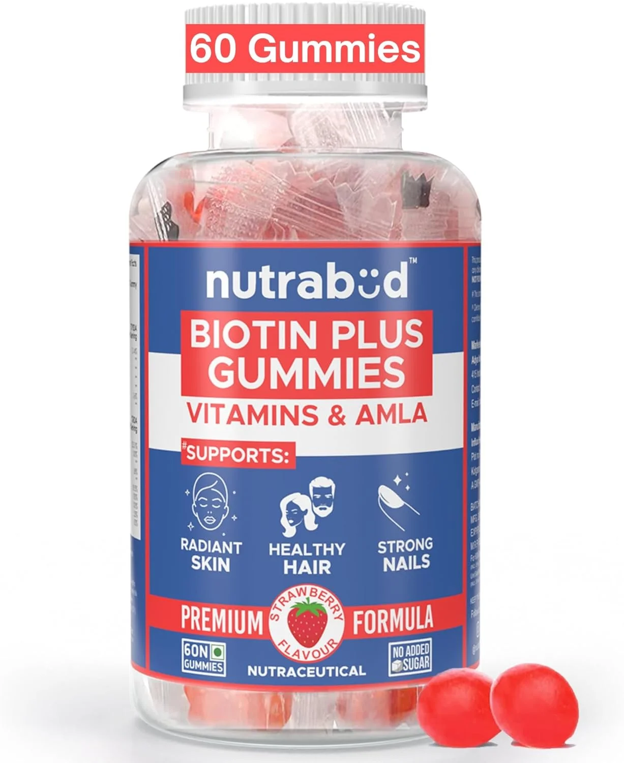 پاستیل های بیوتین موی Nutrabud برای زنان و مردان | بدون شکر افزوده | برای رشد سالم مو، درخشش پوست و ناخن های قوی | مکمل پاستیلی وگان با طعم توت فرنگی - 60 عدد (بسته 1 عددی) پاستیل های بیوتین موی Nutrabud برای زنان و مردان | بدون شکر افزوده | برای رشد سالم مو، درخشش پوست و ناخن های قوی | مکمل پاستیلی وگان با طعم توت فرنگی - 60 عدد (بسته 1 عددی)