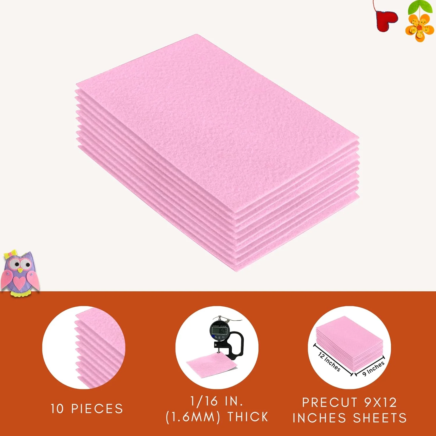 برگه‌های پارچه‌ای نمدی اکریلیک FabricLA برای صنایع دستی | برش خورده 9 در 12 اینچ (20 در 30 سانتی‌متر) مربع‌های نمدی | برگه‌های پارچه‌ای نمدی برای صنایع دستی DIY، سرگرمی، لباس و دکوراسیون | صورتی پاستیلی، 10 تکه