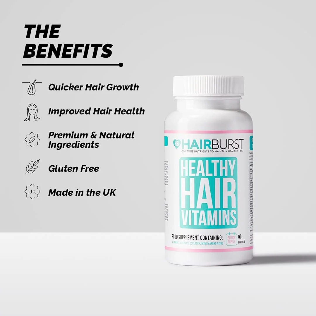 HAIR BURST Healthy Hair Growth Vitamins - Biotin Hair Growth Supplement - 1 Month Supply - 60 Capsules - Hair Vitamins To Help You Grow Gorgeous, Longer Stronger Looking Hair HAIR BURST Healthy Hair Growth Vitamins - Biotin Hair Growth Supplement - 1 Month Supply - 60 Capsules - Hair Vitamins To Help You Grow Gorgeous, Longer Stronger Looking Hair