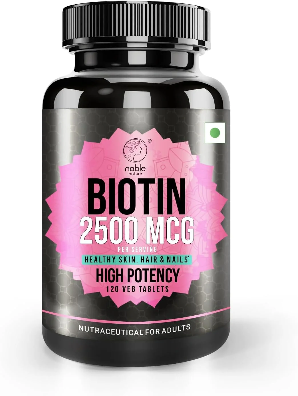 Noble Nature Biotin 2500MCG, Supplement for Hair Growth, Strong Hair and Glowing Skin, Fights Nail Brittleness, 120 Biotin Tablets