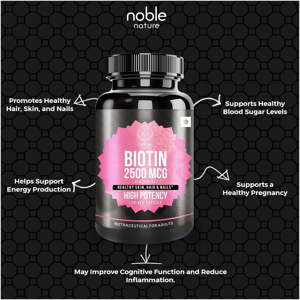Noble Nature Biotin 2500MCG, Supplement for Hair Growth, Strong Hair and Glowing Skin, Fights Nail Brittleness, 120 Biotin Tablets Noble Nature Biotin 2500MCG, Supplement for Hair Growth, Strong Hair and Glowing Skin, Fights Nail Brittleness, 120 Biotin Tablets