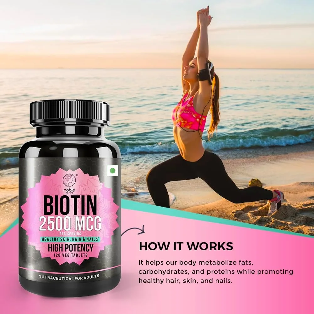 Noble Nature Biotin 2500MCG, Supplement for Hair Growth, Strong Hair and Glowing Skin, Fights Nail Brittleness, 120 Biotin Tablets Noble Nature Biotin 2500MCG, Supplement for Hair Growth, Strong Hair and Glowing Skin, Fights Nail Brittleness, 120 Biotin Tablets