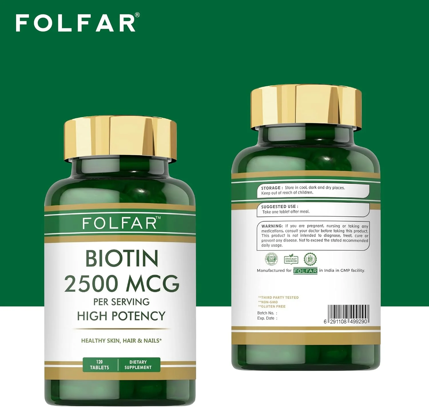 Folfar Biotin 2500mcg - 120 Tablets | High Potency for Hair Growth, Stronger Nails & Radiant Skin | Supports Energy & Collagen Production for Youthful Appearance | Metabolism & Cellular Health Folfar Biotin 2500mcg - 120 Tablets | High Potency for Hair Growth, Stronger Nails & Radiant Skin | Supports Energy & Collagen Production for Youthful Appearance | Metabolism & Cellular Health
