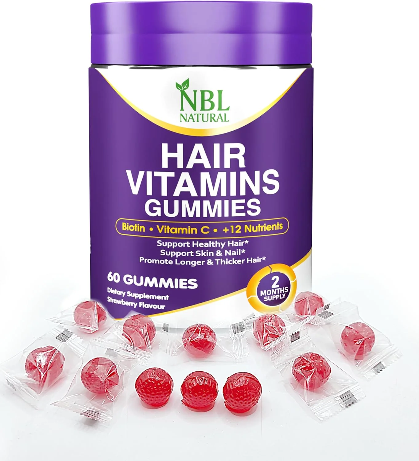 مکمل ویتامین های طبیعی مو NBL، 60 پاستیل، حاوی ویتامین C، بیوتین و اسید فولیک، پشتیبانی از رشد مو، جلوگیری از ریزش مو، سلامت مو، پوست و ناخن | مکمل مولتی ویتامین مو برای آقایان و بانوان مکمل ویتامین های طبیعی مو NBL، 60 پاستیل، حاوی ویتامین C، بیوتین و اسید فولیک، پشتیبانی از رشد مو، جلوگیری از ریزش مو، سلامت مو، پوست و ناخن | مکمل مولتی ویتامین مو برای آقایان و بانوان
