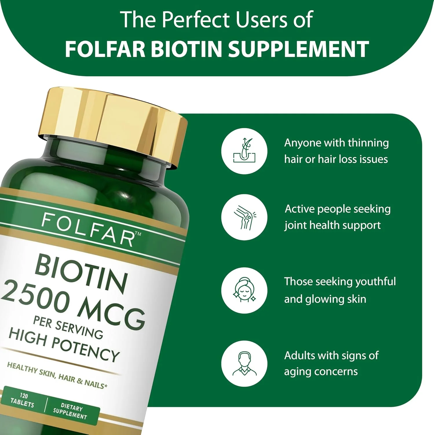 Folfar Biotin 2500mcg - 120 Tablets | High Potency for Hair Growth, Stronger Nails & Radiant Skin | Supports Energy & Collagen Production for Youthful Appearance | Metabolism & Cellular Health Folfar Biotin 2500mcg - 120 Tablets | High Potency for Hair Growth, Stronger Nails & Radiant Skin | Supports Energy & Collagen Production for Youthful Appearance | Metabolism & Cellular Health