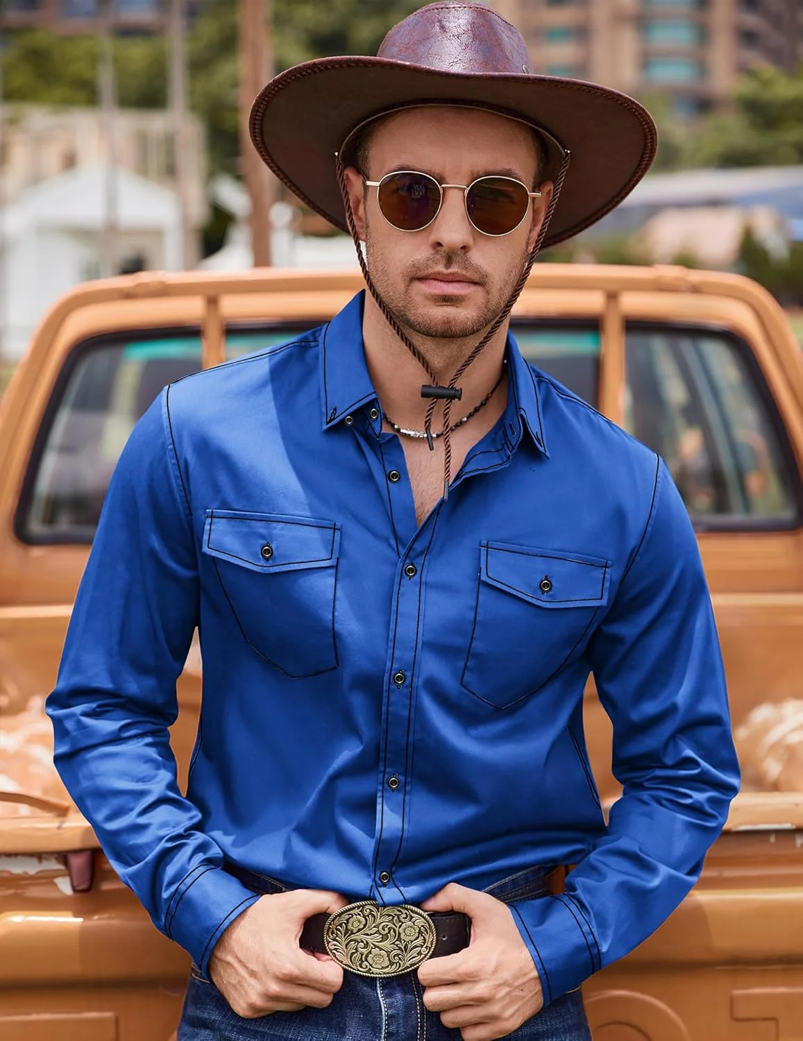 پیراهن مردانه کابویی وسترن COOFANDY، آستین بلند نخی با دو جیب و گلدوزی پیراهن مردانه کابویی وسترن COOFANDY، آستین بلند نخی با دو جیب و گلدوزی