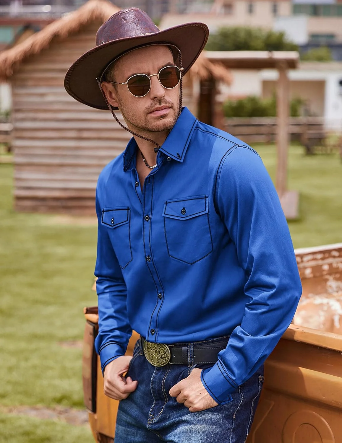 پیراهن مردانه کابویی وسترن COOFANDY، آستین بلند نخی با دو جیب و گلدوزی پیراهن مردانه کابویی وسترن COOFANDY، آستین بلند نخی با دو جیب و گلدوزی