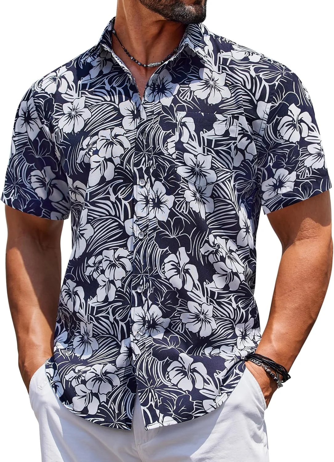 COOFANDY Mens Tropical Shirts Short Sleeve Hawaiian Print Shirts Summer Vacation Beachwear