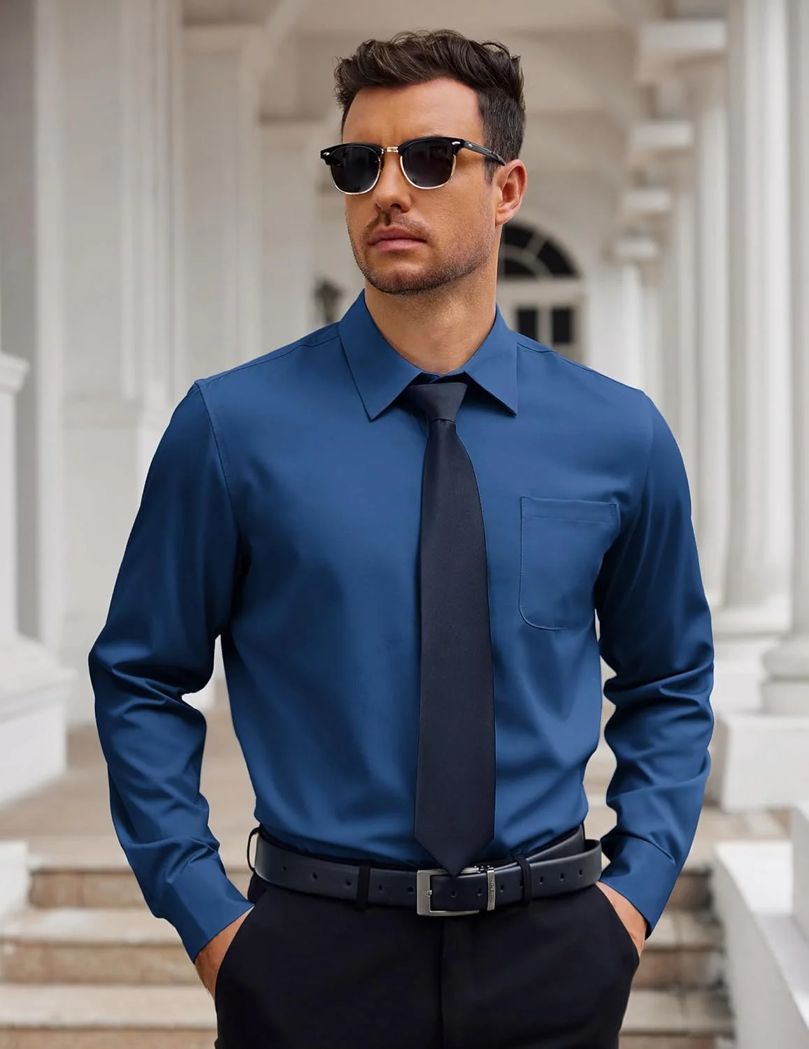 پیراهن مردانه کوفندی، آستین بلند، دکمه دار، مناسب برای استایل رسمی و غیر رسمی، بدون چروک