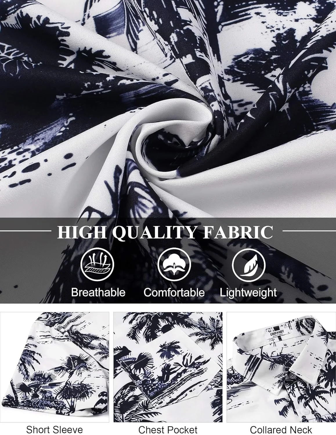 COOFANDY Men's Hawaiian Shirt Short Sleeve Floral Button Down Shirts Tropical Holiday Beach Shirts, Navy - Palm Tree, XXL