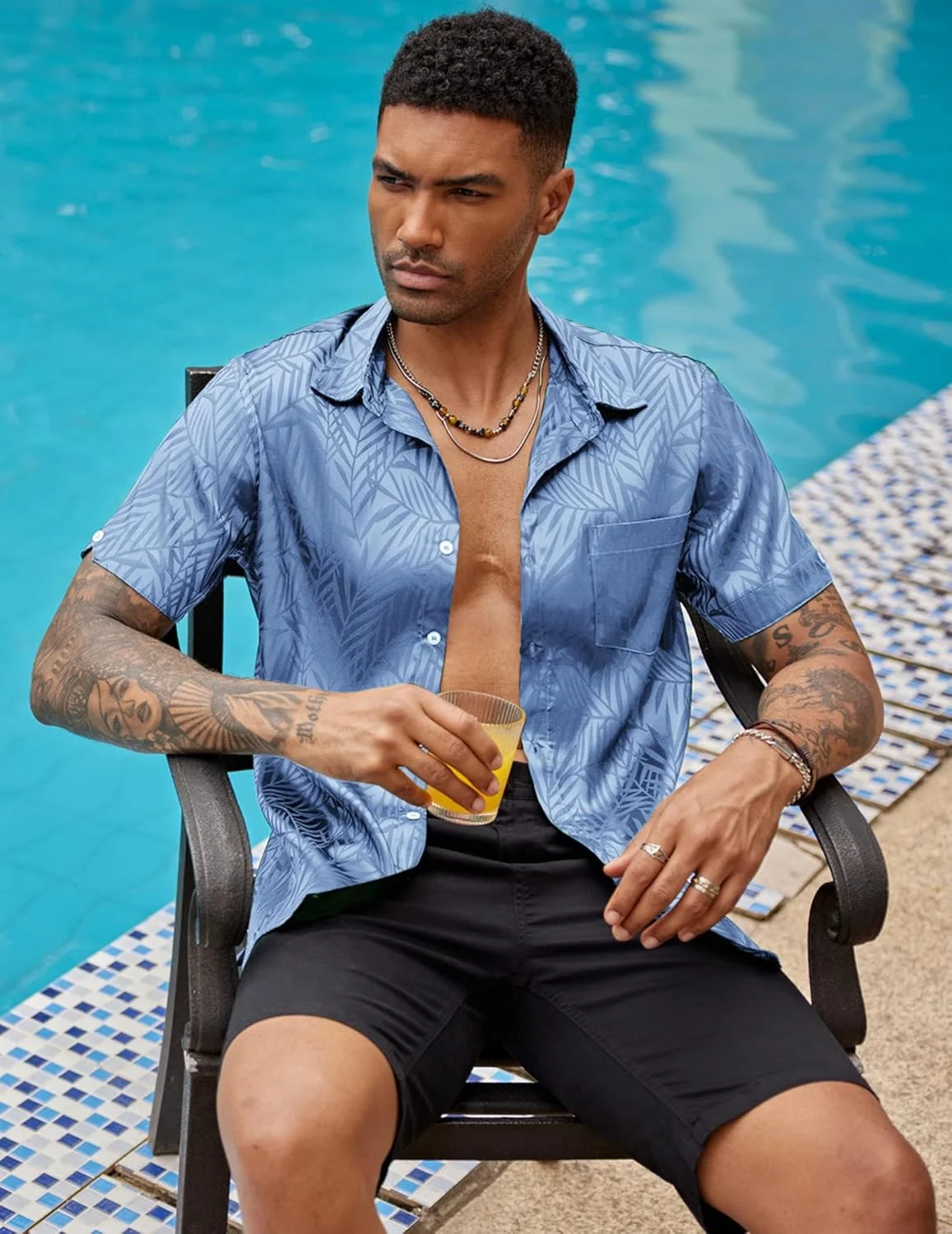 پیراهن هاوایی مردانه COOFANDY، پیراهن های ابریشمی آستین کوتاه ساتن لوکس دکمه دار، آبی آسمانی پیراهن هاوایی مردانه COOFANDY، پیراهن های ابریشمی آستین کوتاه ساتن لوکس دکمه دار، آبی آسمانی