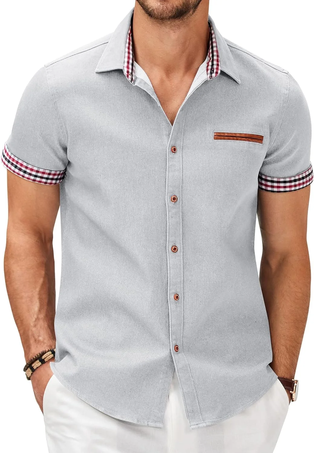 پیراهن آستین کوتاه دکمه دار مردانه COOFANDY، مدل Slim Fit، مناسب برای کار در تابستان