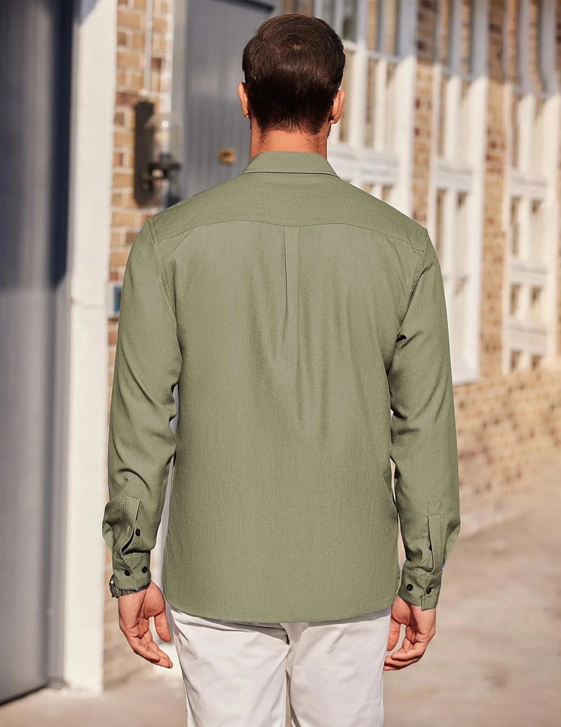 پیراهن مردانه آستین بلند دکمه دار کژوال COOFANDY، اسلیم فیت و بدون چروک، رنگ سبز ارتشی