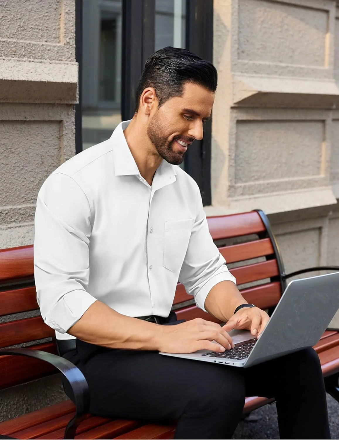 پیراهن مردانه COOFANDY، مناسب برای موقعیت‌های رسمی و غیررسمی، دکمه‌دار، آستین بلند، سفید