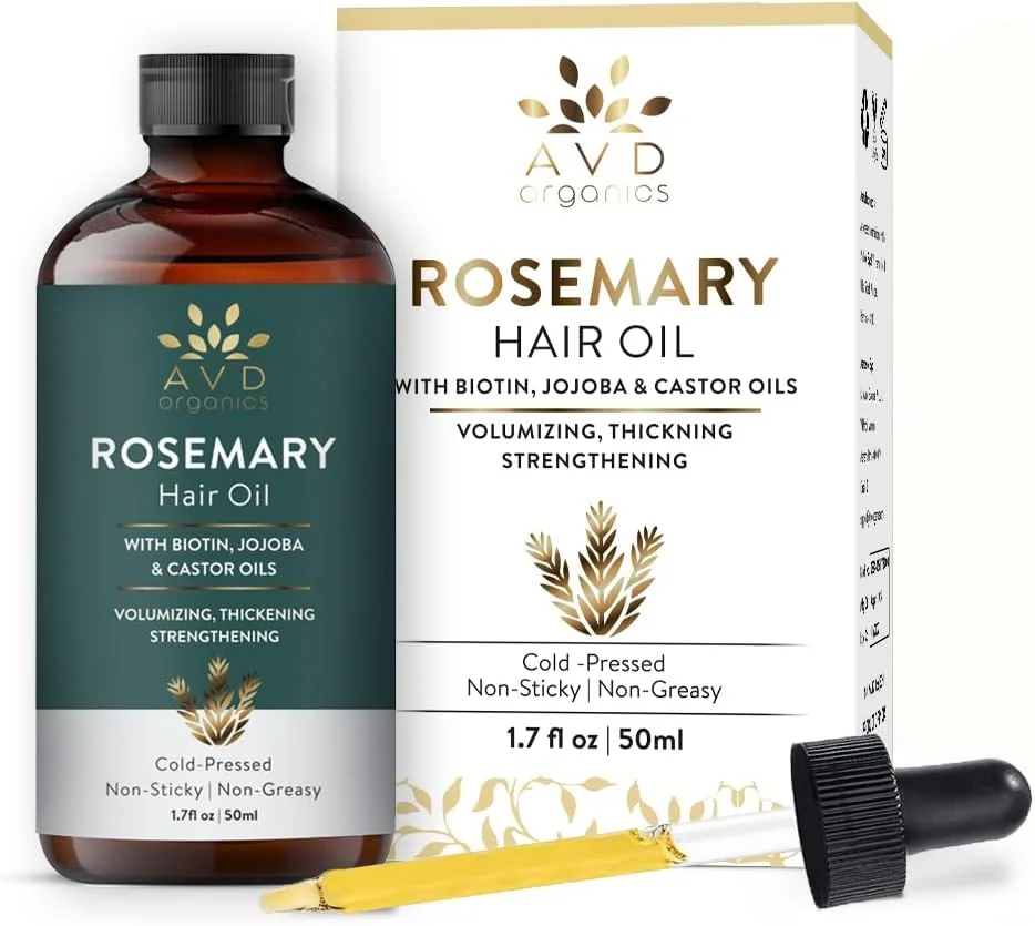 روغن رزماری ارگانیک AVD برای رشد مو - غنی شده با بیوتین، روغن جوجوبا و کرچک | روغن موی طبیعی تقویت کننده و حجم دهنده | تایید شده غیر GMO | 50 میلی لیتر روغن رزماری ارگانیک AVD برای رشد مو - غنی شده با بیوتین، روغن جوجوبا و کرچک | روغن موی طبیعی تقویت کننده و حجم دهنده | تایید شده غیر GMO | 50 میلی لیتر