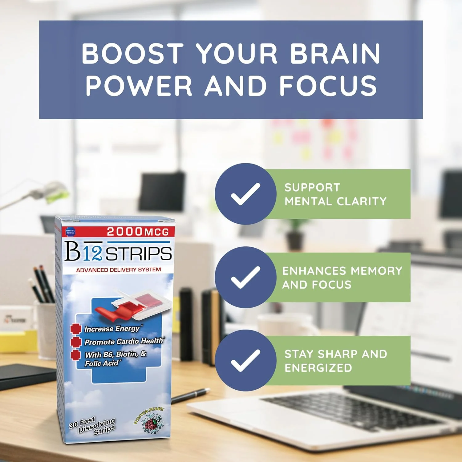 نوارهای B12 - 2000 میکروگرم به همراه B6، فولات، بیوتین