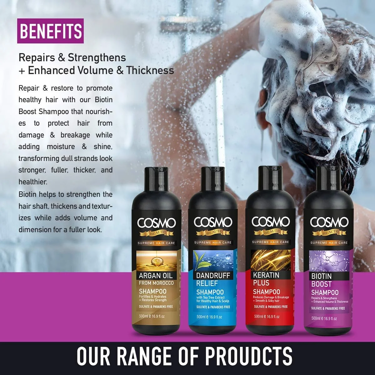 شامپو افزایش حجم مو حاوی بیوتین سی دی COSMO DESIGNS Beaute Hair Care - حجم 500 میلی لیتر، مناسب برای آقایان و بانوان شامپو افزایش حجم مو حاوی بیوتین سی دی COSMO DESIGNS Beaute Hair Care - حجم 500 میلی لیتر، مناسب برای آقایان و بانوان