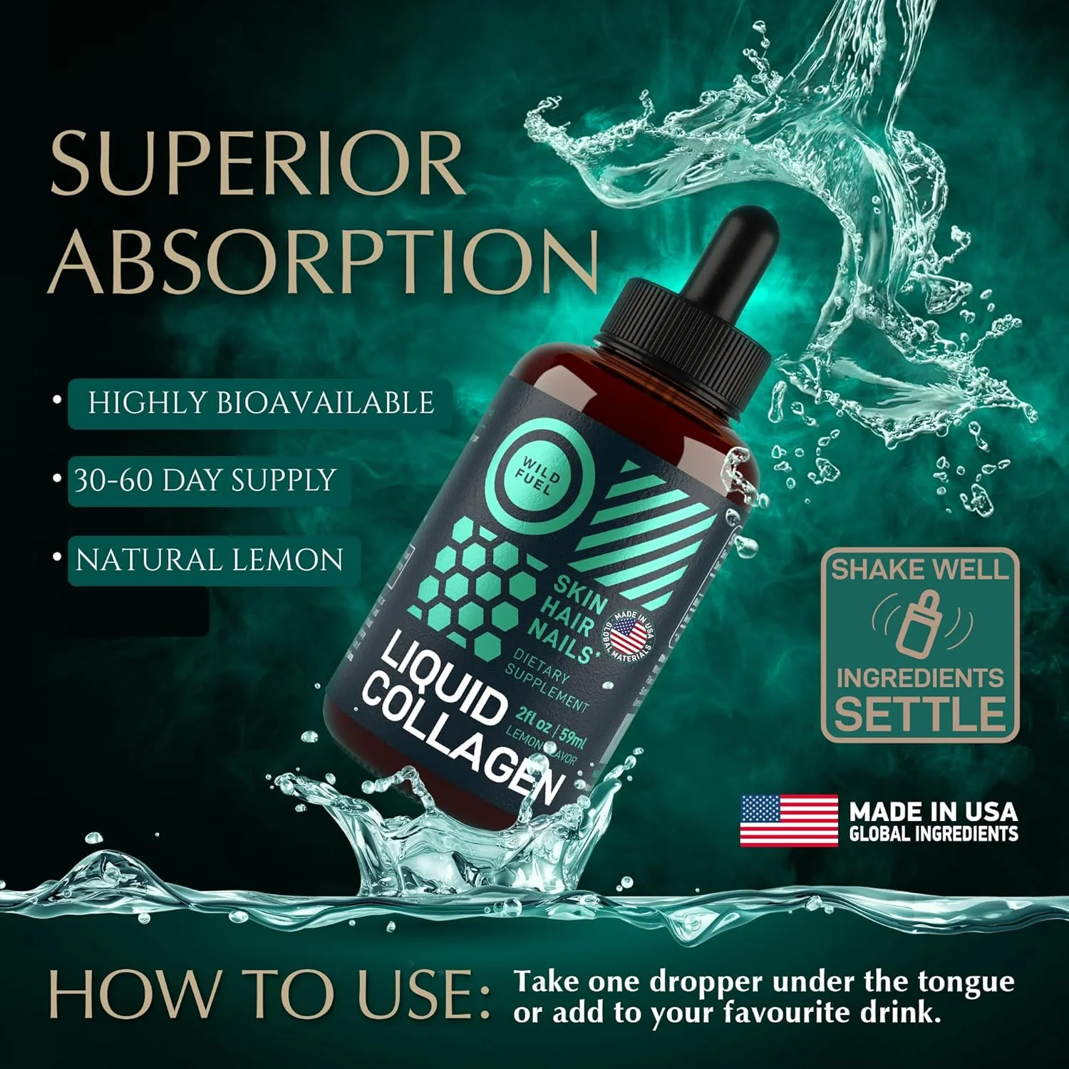 پپتیدهای کلاژن مایع WILD FUEL با ویتامین های بیوتین برای مو، پوست و ناخن - 10000 میکروگرم کلاژن مایع برای زنان و مردان 5000 میکروگرم بیوتین - طعم لیمو، تا 2 ماه - 2 اونس پپتیدهای کلاژن مایع WILD FUEL با ویتامین های بیوتین برای مو، پوست و ناخن - 10000 میکروگرم کلاژن مایع برای زنان و مردان 5000 میکروگرم بیوتین - طعم لیمو، تا 2 ماه - 2 اونس