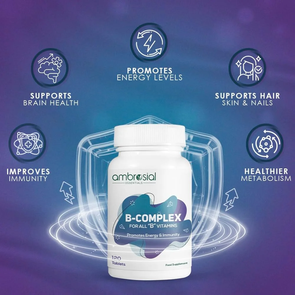 قرص های کمپلکس B آمبروزیال حاوی ویتامین B1، B2، B3، B5، B6، B9، B12 و بیوتین | مکمل کامل ویتامین B | 120 قرص گیاهی قرص های کمپلکس B آمبروزیال حاوی ویتامین B1، B2، B3، B5، B6، B9، B12 و بیوتین | مکمل کامل ویتامین B | 120 قرص گیاهی