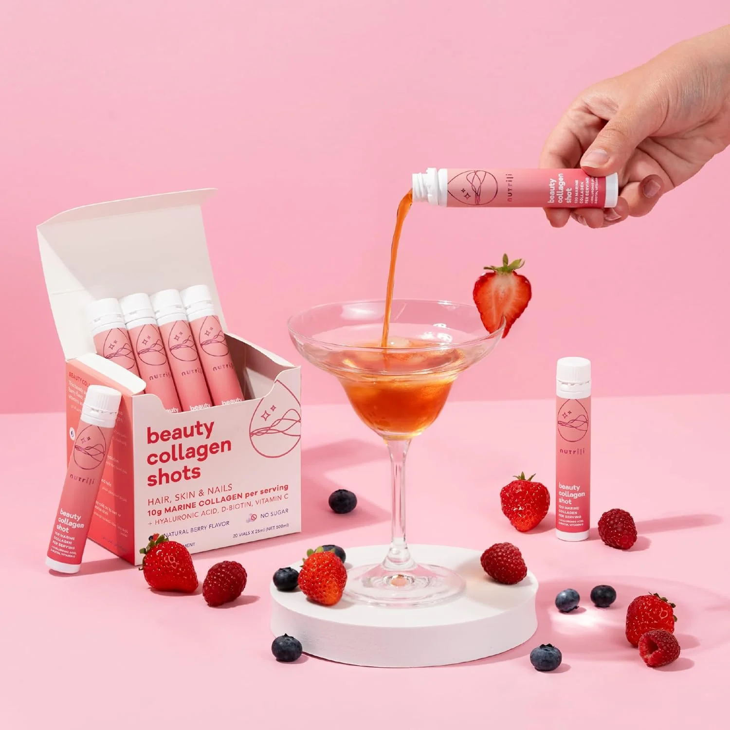 نوشیدنی کلاژن دریایی نوتریلی (20 عدد) | مو، پوست و ناخن | 10 گرم کلاژن دریایی، اسید هیالورونیک، بیوتین و ویتامین C نوشیدنی کلاژن دریایی نوتریلی (20 عدد) | مو، پوست و ناخن | 10 گرم کلاژن دریایی، اسید هیالورونیک، بیوتین و ویتامین C