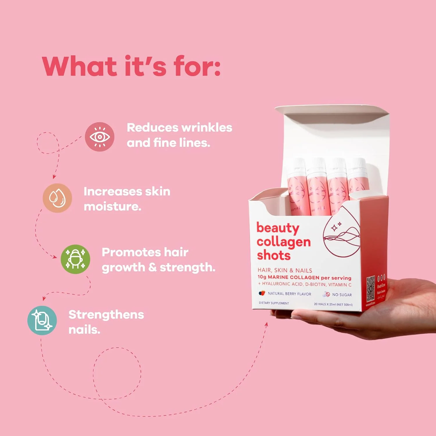 نوشیدنی کلاژن دریایی نوتریلی (20 عدد) | مو، پوست و ناخن | 10 گرم کلاژن دریایی، اسید هیالورونیک، بیوتین و ویتامین C نوشیدنی کلاژن دریایی نوتریلی (20 عدد) | مو، پوست و ناخن | 10 گرم کلاژن دریایی، اسید هیالورونیک، بیوتین و ویتامین C