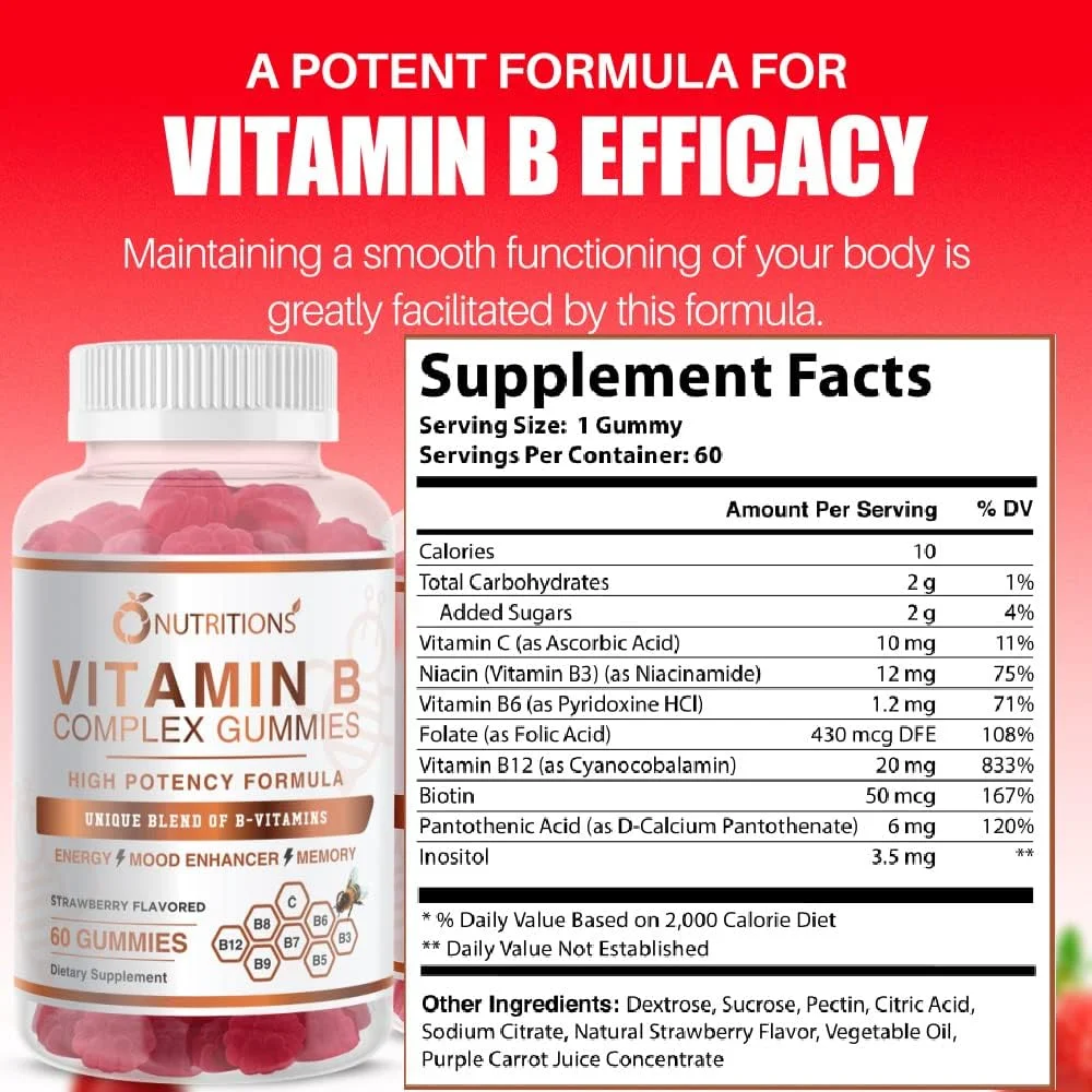 پاستیل های کمپلکس ویتامین B گیاهی O NUTRITIONS با ویتامین B12، B7 به عنوان بیوتین، B6، B3 به عنوان نیاسین، B5، B6، B8، B9 به عنوان فولات برای استرس، انرژی و سیستم ایمنی سالم (1 بسته) پاستیل های کمپلکس ویتامین B گیاهی O NUTRITIONS با ویتامین B12، B7 به عنوان بیوتین، B6، B3 به عنوان نیاسین، B5، B6، B8، B9 به عنوان فولات برای استرس، انرژی و سیستم ایمنی سالم (1 بسته)