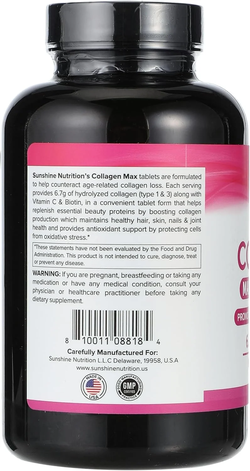 قرص های کلاژن مکس سان شاین نوتریشن با ویتامین C و بیوتین | پشتیبانی از پوست درخشان و جوان قرص های کلاژن مکس سان شاین نوتریشن با ویتامین C و بیوتین | پشتیبانی از پوست درخشان و جوان