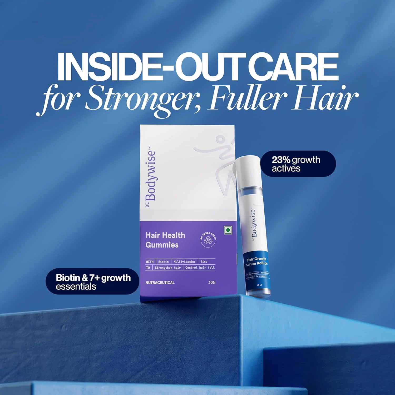 بی بادی وایز سرم رولی رشد مو حاوی رزماری 3% و آناگین 2% (25 میلی لیتر) و پاستیل های بیوتین (30 عدد) به همراه زینک، فیبر و مولتی ویتامین ها | برای ریزش و نازک شدن مو | موهای قوی تر و درخشان تر | بسته 30 روزه بی بادی وایز سرم رولی رشد مو حاوی رزماری 3% و آناگین 2% (25 میلی لیتر) و پاستیل های بیوتین (30 عدد) به همراه زینک، فیبر و مولتی ویتامین ها | برای ریزش و نازک شدن مو | موهای قوی تر و درخشان تر | بسته 30 روزه