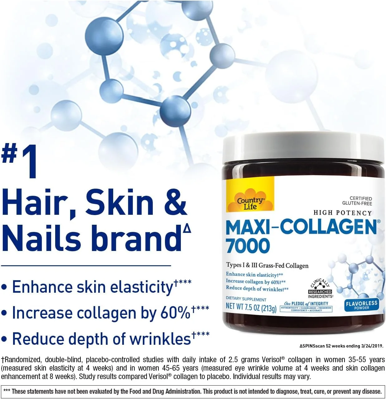 پودر کلاژن مَکسی C و A به همراه بیوتین Country Life، ۲۱۳ گرم