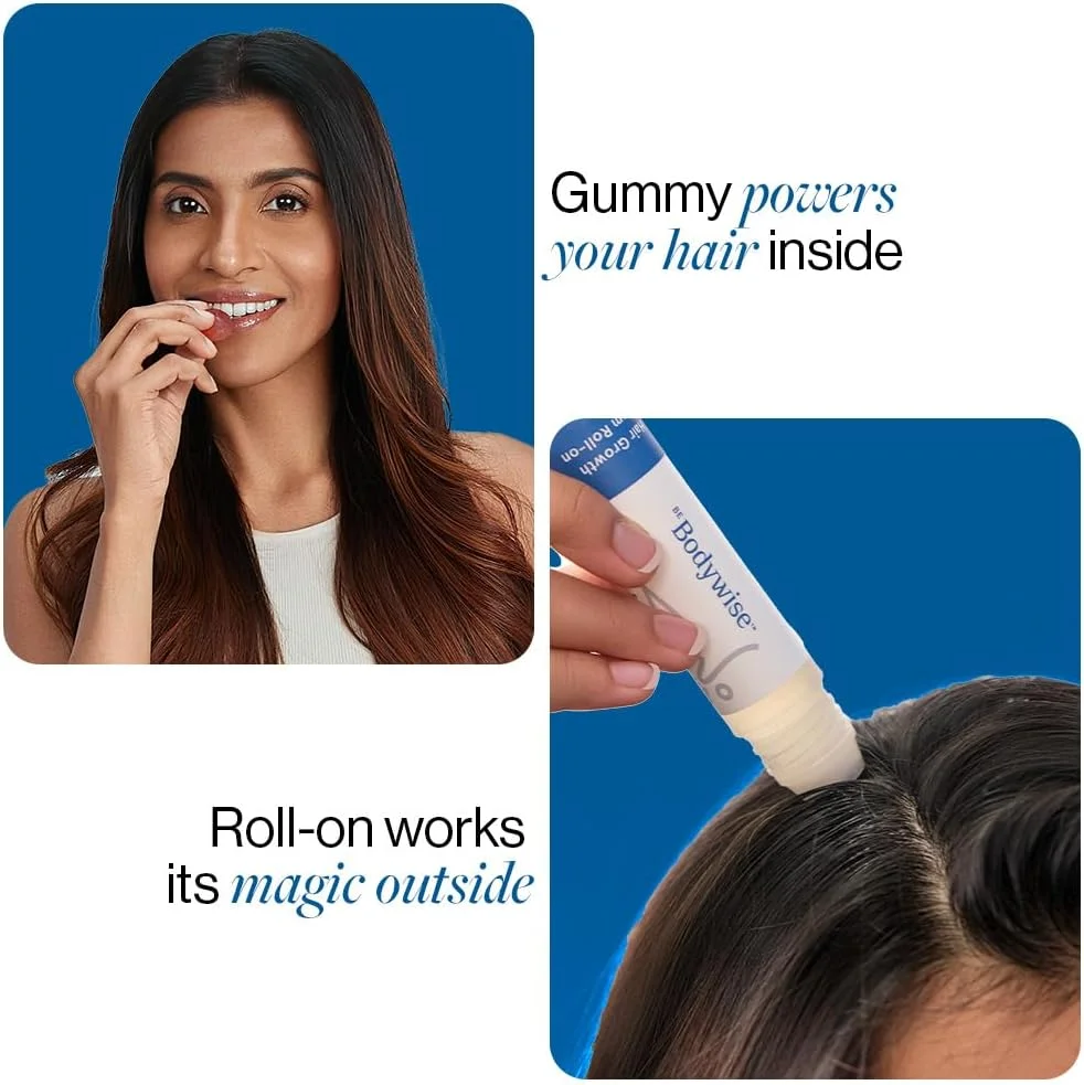 بی بادی وایز سرم رولی رشد مو حاوی رزماری 3% و آناگین 2% (25 میلی لیتر) و پاستیل های بیوتین (30 عدد) به همراه زینک، فیبر و مولتی ویتامین ها | برای ریزش و نازک شدن مو | موهای قوی تر و درخشان تر | بسته 30 روزه بی بادی وایز سرم رولی رشد مو حاوی رزماری 3% و آناگین 2% (25 میلی لیتر) و پاستیل های بیوتین (30 عدد) به همراه زینک، فیبر و مولتی ویتامین ها | برای ریزش و نازک شدن مو | موهای قوی تر و درخشان تر | بسته 30 روزه