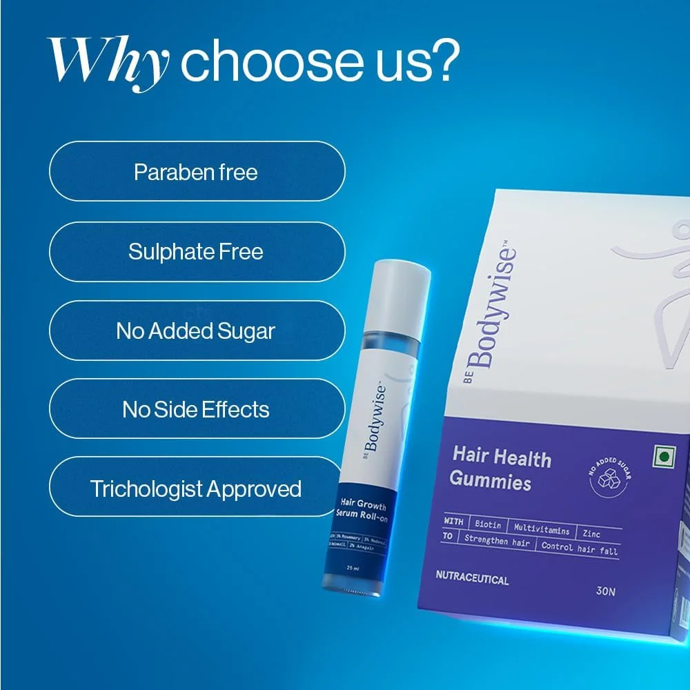 بی بادی وایز سرم رولی رشد مو حاوی رزماری 3% و آناگین 2% (25 میلی لیتر) و پاستیل های بیوتین (30 عدد) به همراه زینک، فیبر و مولتی ویتامین ها | برای ریزش و نازک شدن مو | موهای قوی تر و درخشان تر | بسته 30 روزه بی بادی وایز سرم رولی رشد مو حاوی رزماری 3% و آناگین 2% (25 میلی لیتر) و پاستیل های بیوتین (30 عدد) به همراه زینک، فیبر و مولتی ویتامین ها | برای ریزش و نازک شدن مو | موهای قوی تر و درخشان تر | بسته 30 روزه