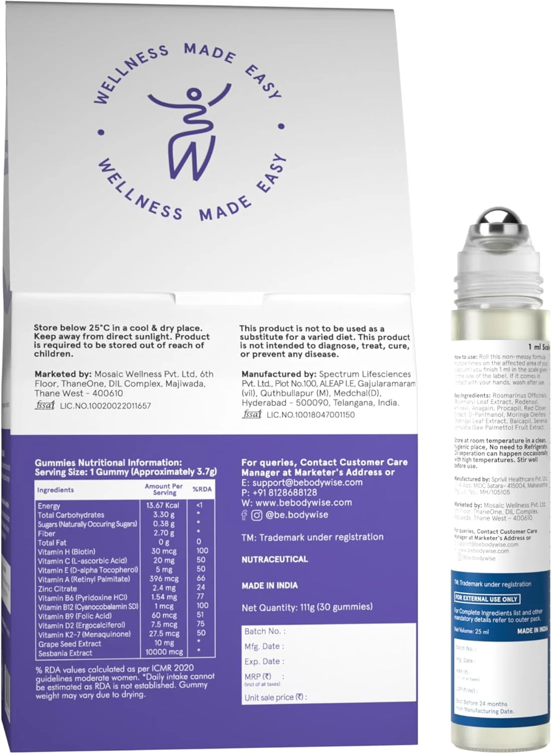 بی بادی وایز سرم رولی رشد مو حاوی رزماری 3% و آناگین 2% (25 میلی لیتر) و پاستیل های بیوتین (30 عدد) به همراه زینک، فیبر و مولتی ویتامین ها | برای ریزش و نازک شدن مو | موهای قوی تر و درخشان تر | بسته 30 روزه بی بادی وایز سرم رولی رشد مو حاوی رزماری 3% و آناگین 2% (25 میلی لیتر) و پاستیل های بیوتین (30 عدد) به همراه زینک، فیبر و مولتی ویتامین ها | برای ریزش و نازک شدن مو | موهای قوی تر و درخشان تر | بسته 30 روزه