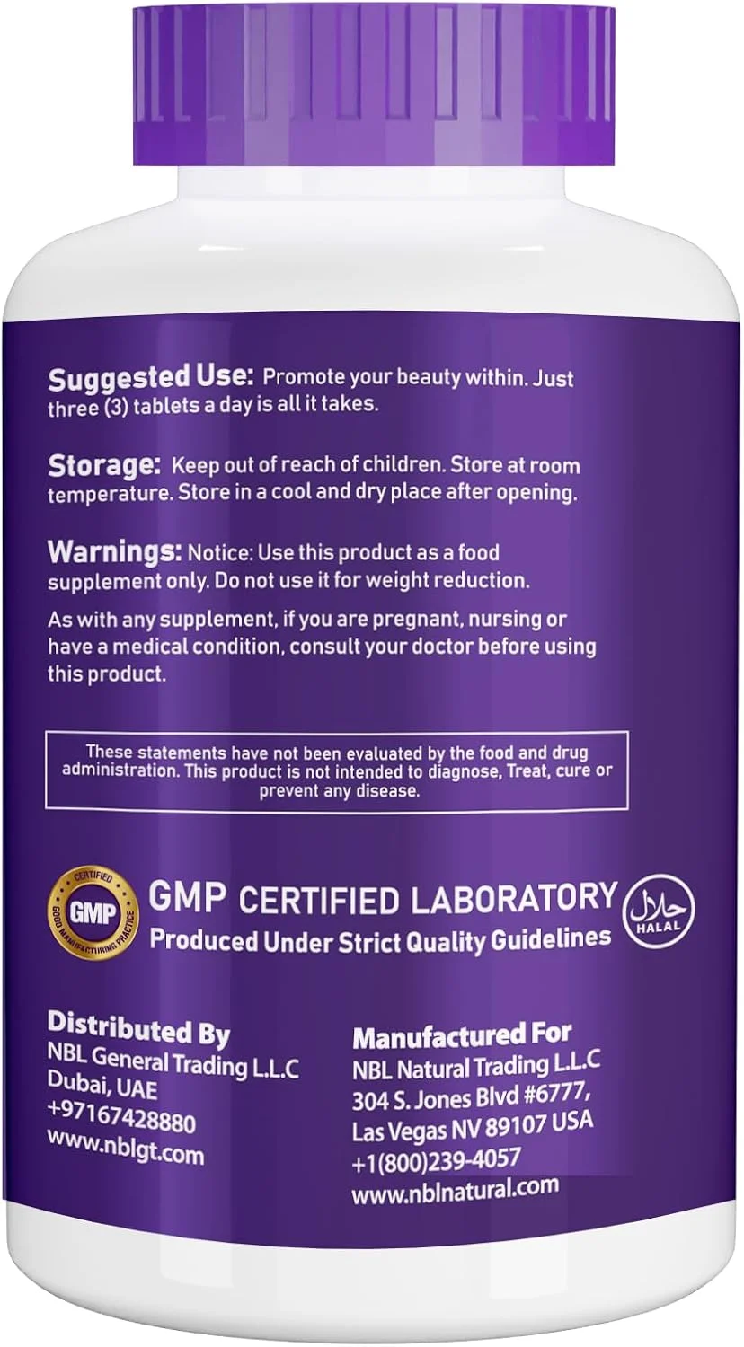 قرص کلاژن سوپر طبیعی NBL - 270 عدد - کلاژن نوع 1 و 3 با ویتامین C و بیوتین - 3 گرم در هر وعده - پشتیبانی از سلامت مو، پوست، ناخن و مفاصل - 90 وعده قرص کلاژن سوپر طبیعی NBL - 270 عدد - کلاژن نوع 1 و 3 با ویتامین C و بیوتین - 3 گرم در هر وعده - پشتیبانی از سلامت مو، پوست، ناخن و مفاصل - 90 وعده