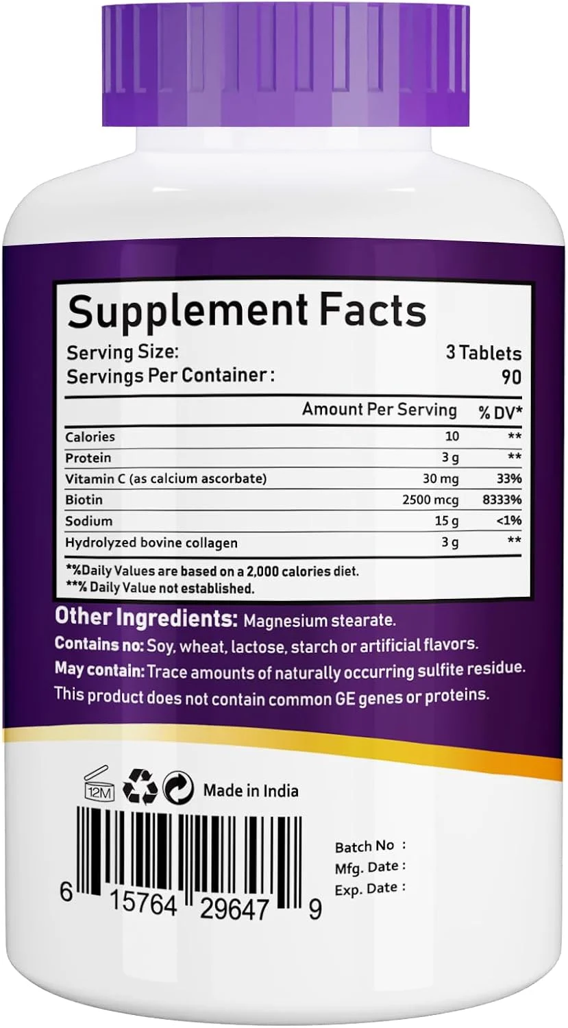 قرص کلاژن سوپر طبیعی NBL - 270 عدد - کلاژن نوع 1 و 3 با ویتامین C و بیوتین - 3 گرم در هر وعده - پشتیبانی از سلامت مو، پوست، ناخن و مفاصل - 90 وعده قرص کلاژن سوپر طبیعی NBL - 270 عدد - کلاژن نوع 1 و 3 با ویتامین C و بیوتین - 3 گرم در هر وعده - پشتیبانی از سلامت مو، پوست، ناخن و مفاصل - 90 وعده