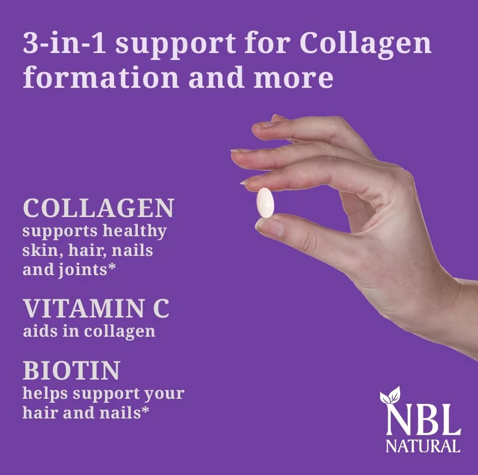 قرص کلاژن سوپر طبیعی NBL - 270 عدد - کلاژن نوع 1 و 3 با ویتامین C و بیوتین - 3 گرم در هر وعده - پشتیبانی از سلامت مو، پوست، ناخن و مفاصل - 90 وعده قرص کلاژن سوپر طبیعی NBL - 270 عدد - کلاژن نوع 1 و 3 با ویتامین C و بیوتین - 3 گرم در هر وعده - پشتیبانی از سلامت مو، پوست، ناخن و مفاصل - 90 وعده