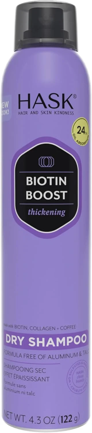شامپو خشک حجم دهنده مو هاسک حاوی بیوتین، 122 گرم، مخصوص موهای تیره