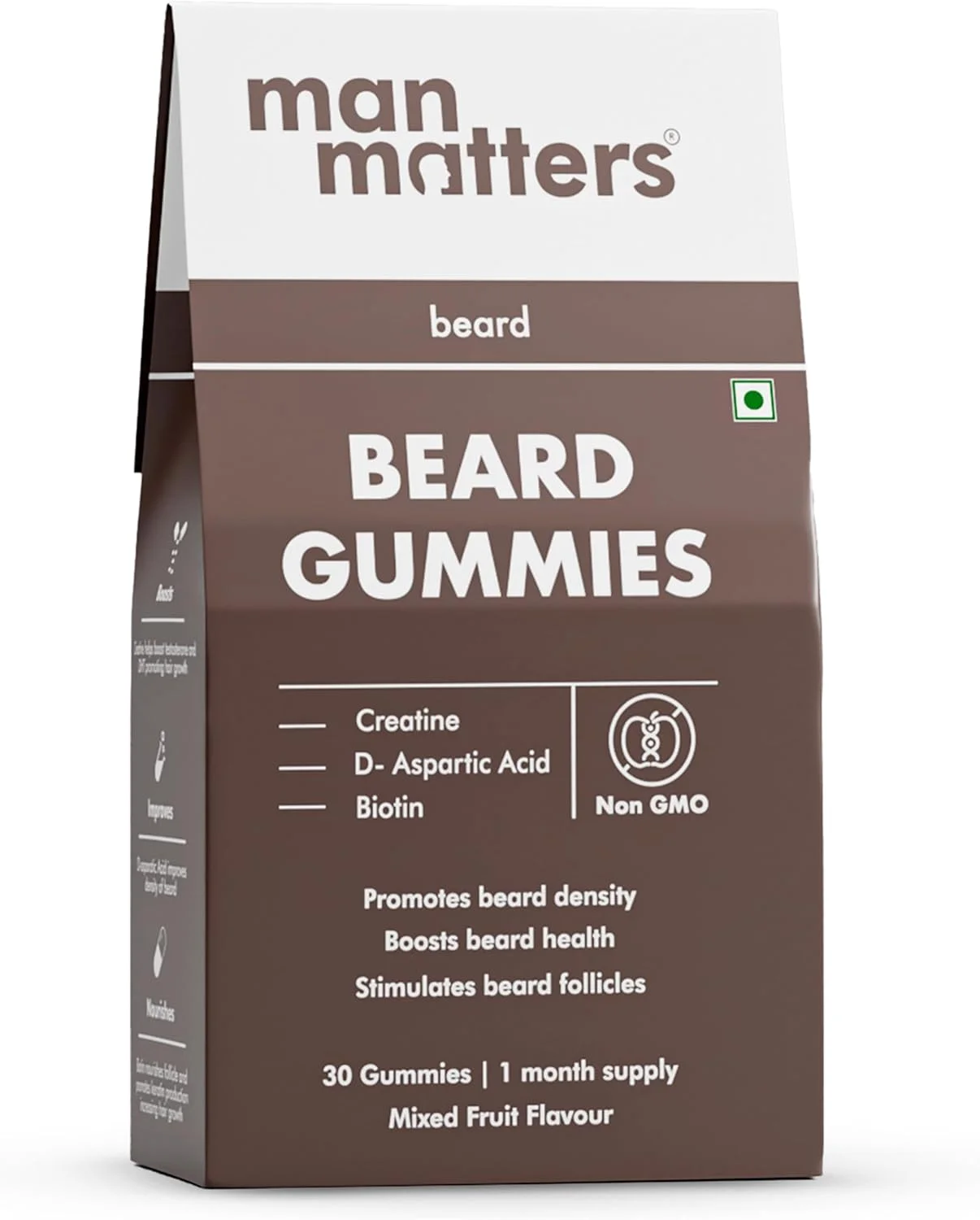 پاستیل تقویت ریش آقایان من matters | ضخیم کننده ریش، تحریک کننده فولیکول های ریش و بهبود تراکم ریش | بیوتین، دی-آسپارتیک اسید و کراتین | بدون ژلاتین، 100% گیاهی | 30 عدد