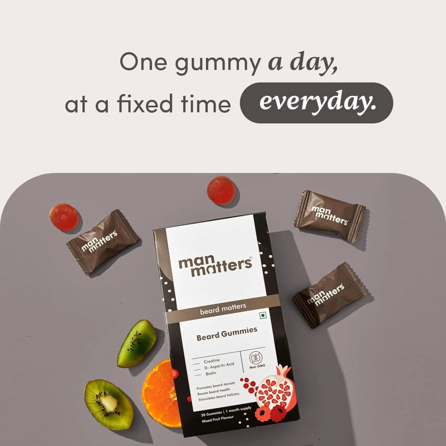 پاستیل تقویت ریش آقایان من matters | ضخیم کننده ریش، تحریک کننده فولیکول های ریش و بهبود تراکم ریش | بیوتین، دی-آسپارتیک اسید و کراتین | بدون ژلاتین، 100% گیاهی | 30 عدد