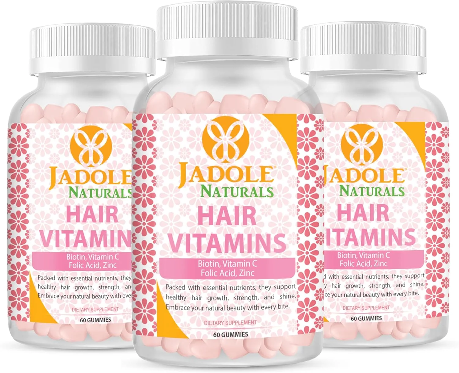 پاستیل ویتامین مو Jadole Naturals، بسته سه عددی | حاوی ویتامین C، بیوتین و اسید فولیک، پشتیبانی از رشد مو، جلوگیری از ریزش مو، سلامت مو، پوست و ناخن